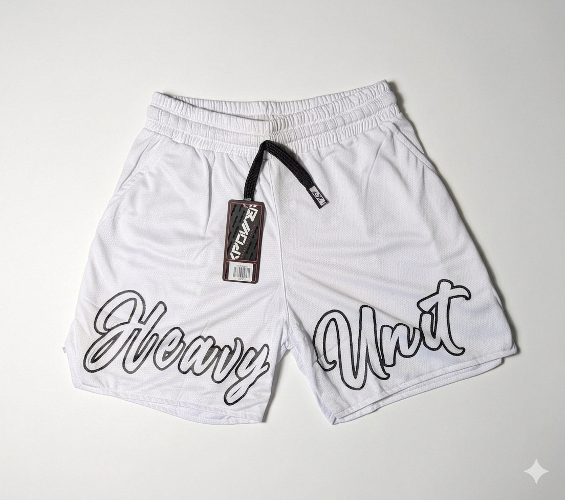 Shorts deportivos blancos hombre Heavy Unit – The Heavy Unit